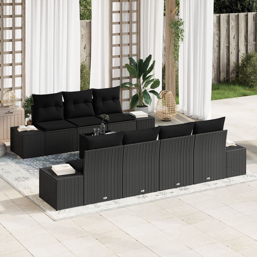 8-Delige Tuinbankset Met Kussens Zwart Poly Rattan