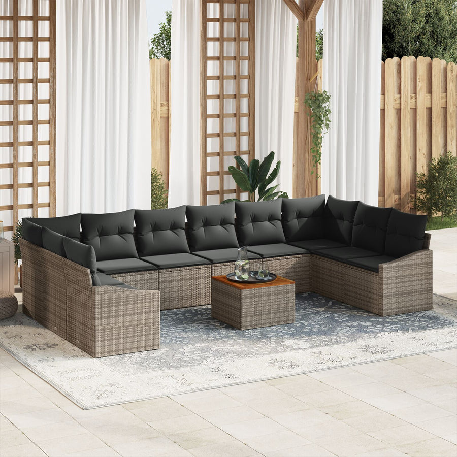 11-Delige Tuinbank Set Met Kussens Grijs Poly Riet Acacia