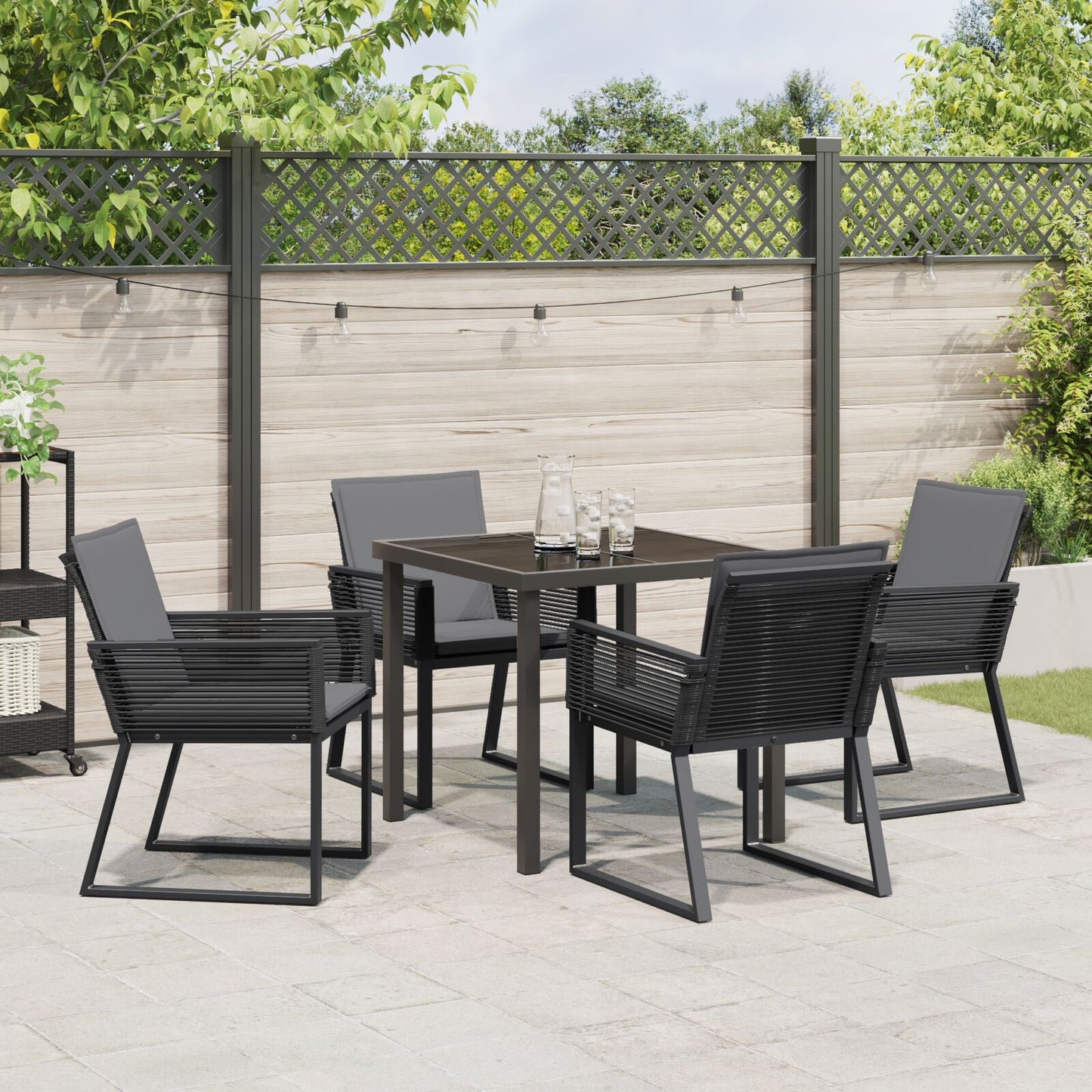 5-Delige Tuin Eetset Met Kussens Zwart Poly Rattan