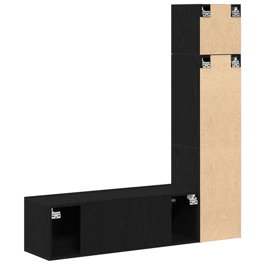 3-Delige Wandgemonteerde Tv-Kast Set Zwart Eiken Samengesteld Hout