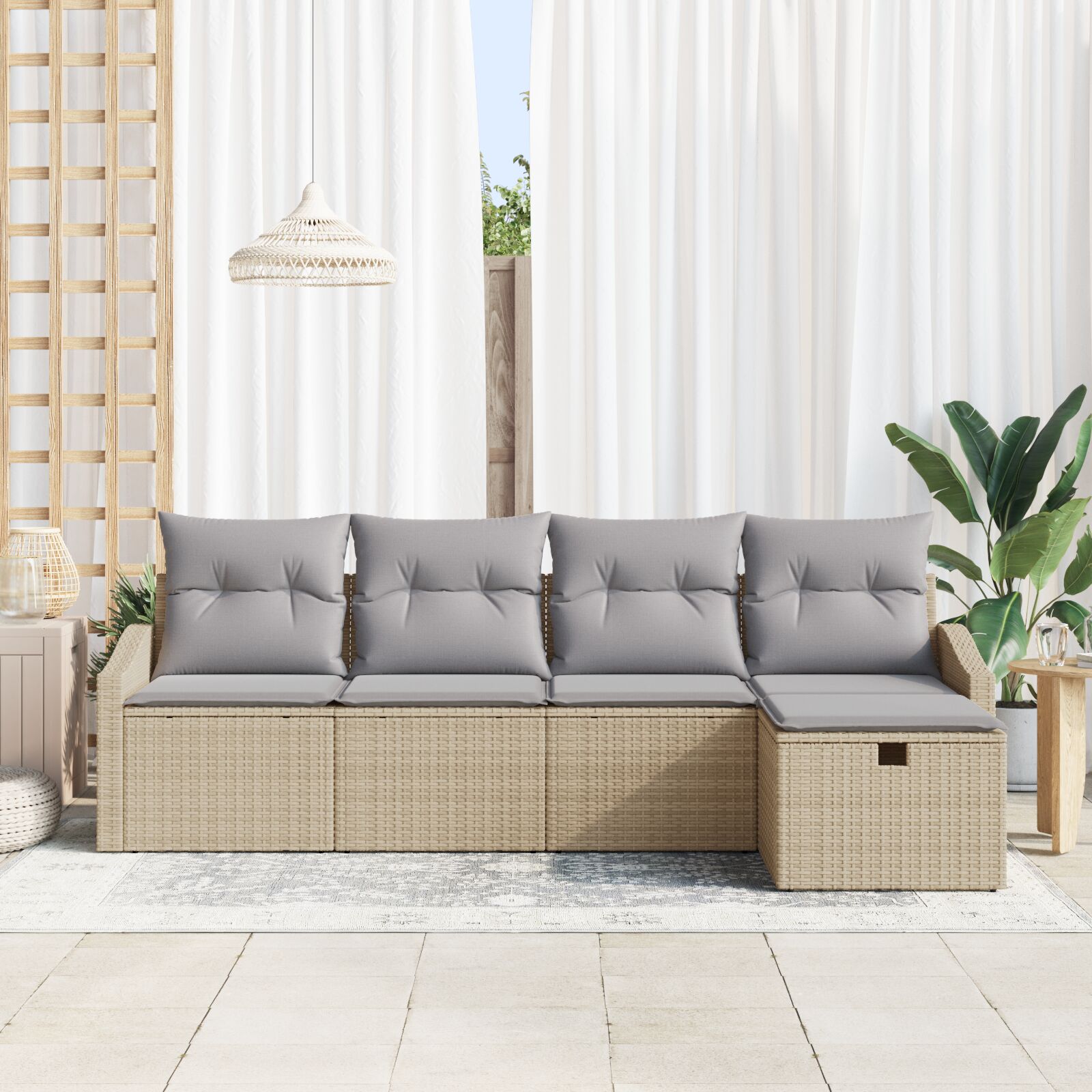5-Delige Tuin Sofa Set Met Kussens Beige Poly Rattan Wit