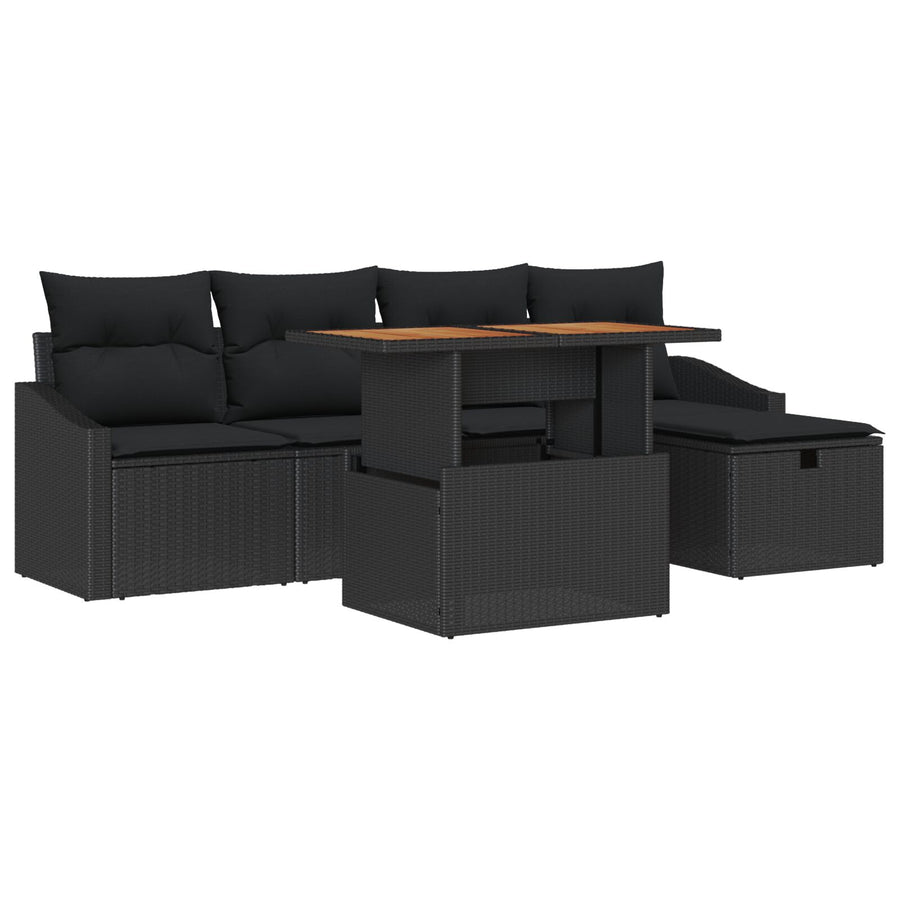 6-Delige Tuin Sofa Set Met Kussens Zwart Poly Rattan