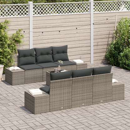 7-Delige Tuinsalon Set Met Kussens Grijs Poly Rattan