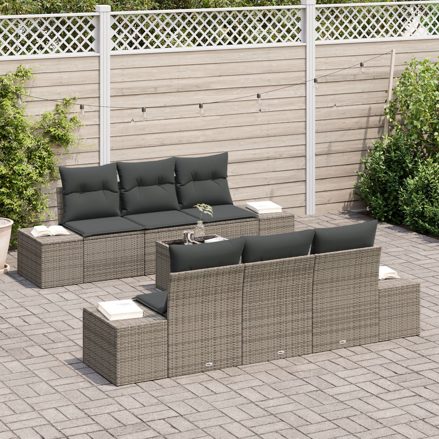 7-Delige Tuinsalon Set Met Kussens Grijs Poly Rattan