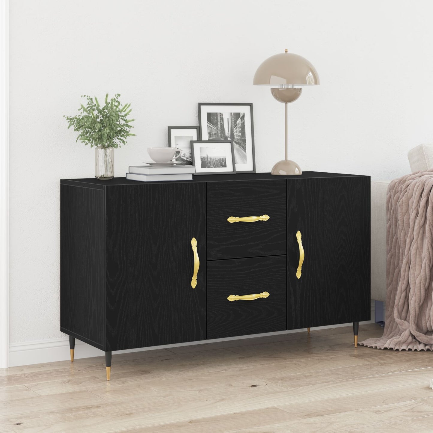 Dressoir Zwart Eiken 100X36X60 Cm Gelaagd Hout