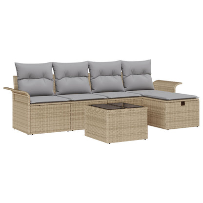 6-Delige Tuin Sofa Set Met Kussens Beige Poly Rattan