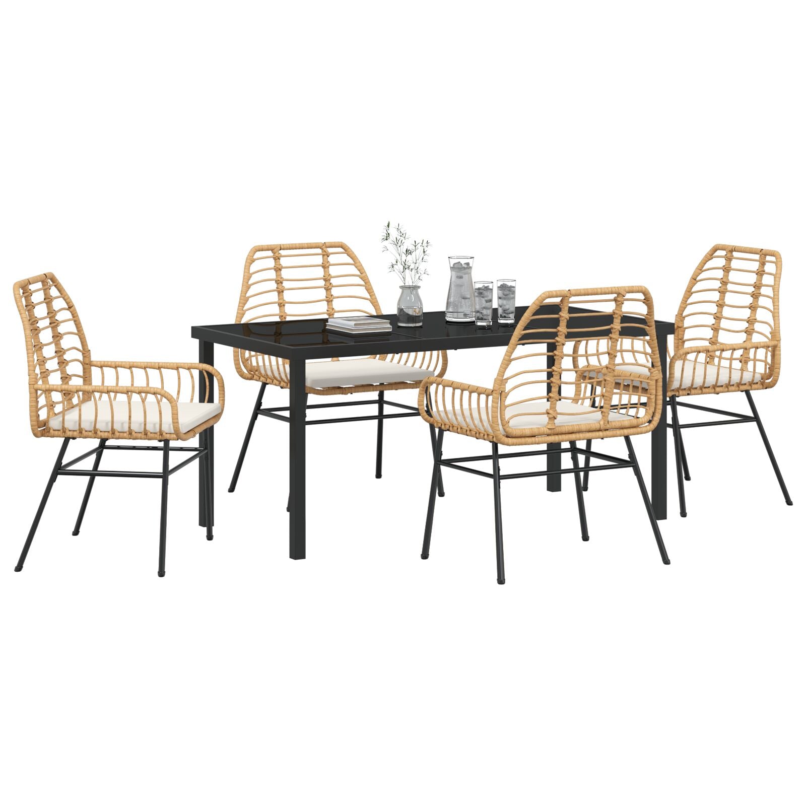 5-Delige Tuinset Met Kussens Bruin Poly Rattan