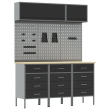 8-Delige Werkbank Set Staal 3x (85 cm) Zwart 3x kast + 3x pegboard + 2x kast met deur