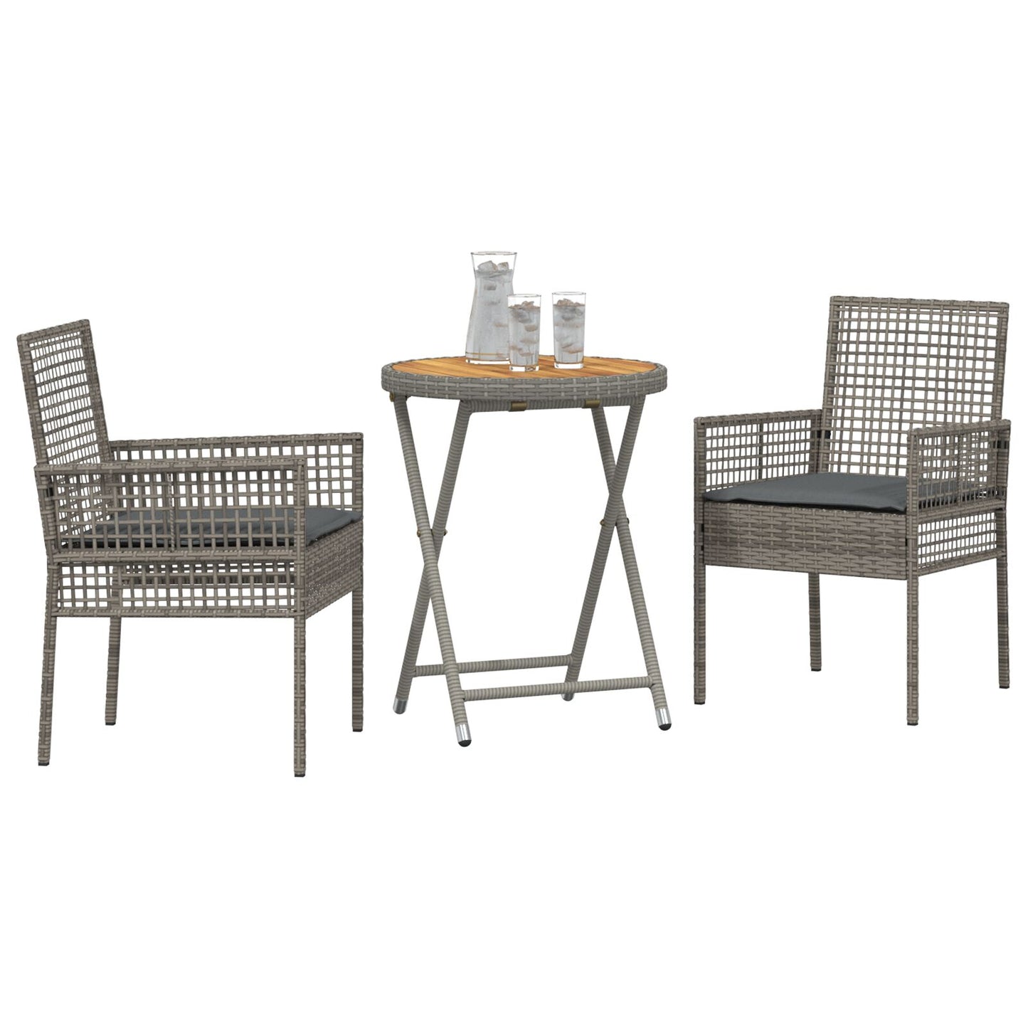 3-Delige Tuin Bistro Set Met Kussens Grijs Poly Rattan