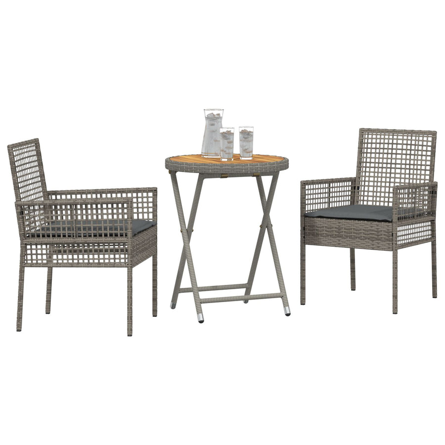 3-Delige Tuin Bistro Set Met Kussens Grijs Poly Rattan