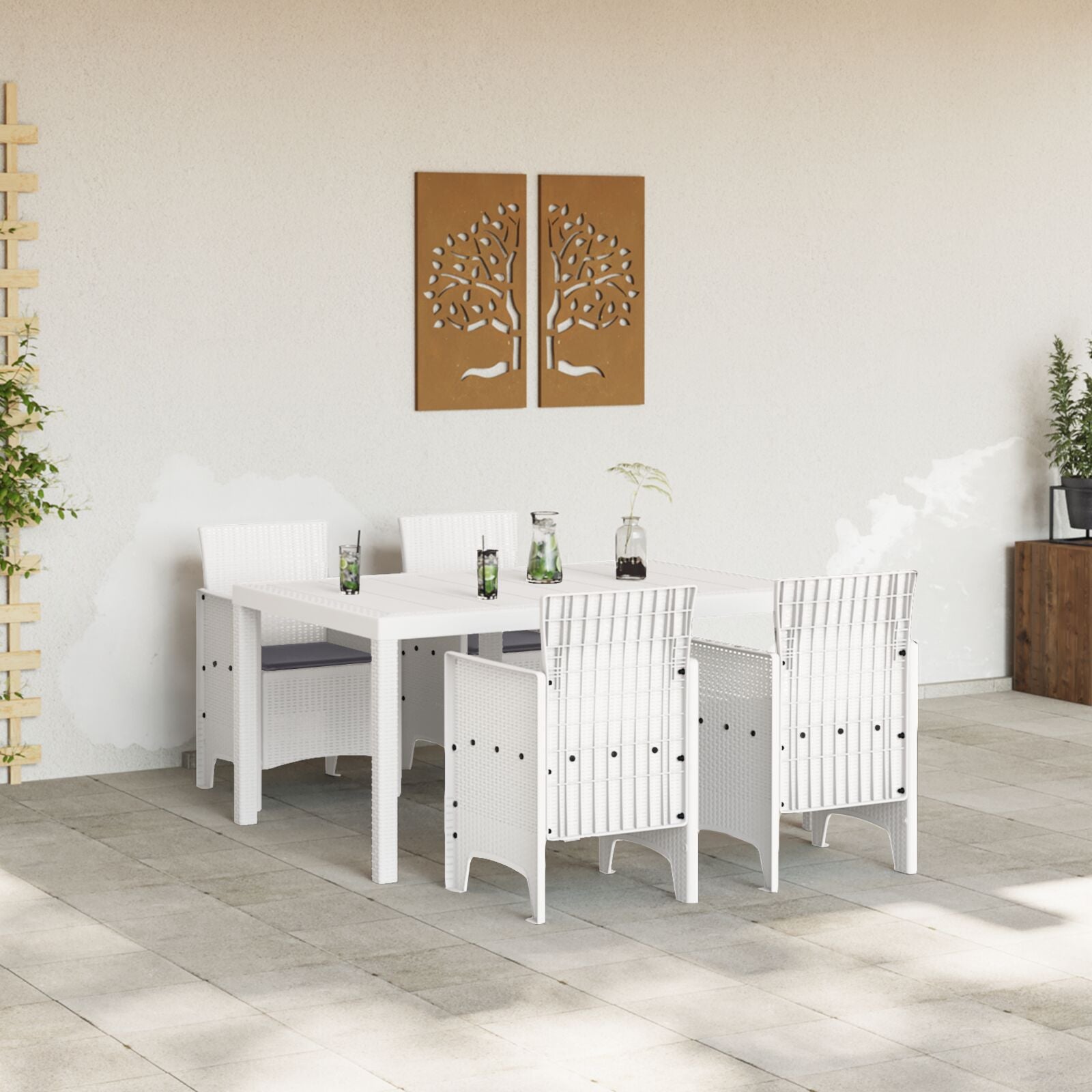 5-Delige Tuin Eetset Met Kussens Witte Poly Rattan