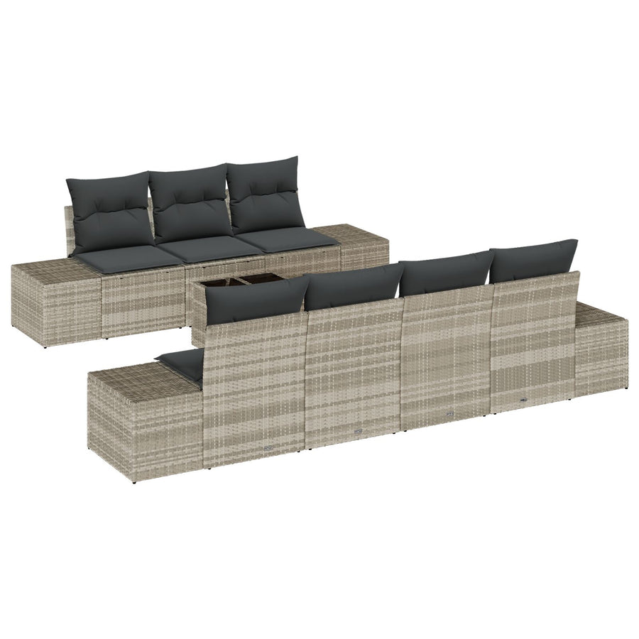 8-Delige Tuinbankset Met Kussens Lichtgrijs Poly Rattan