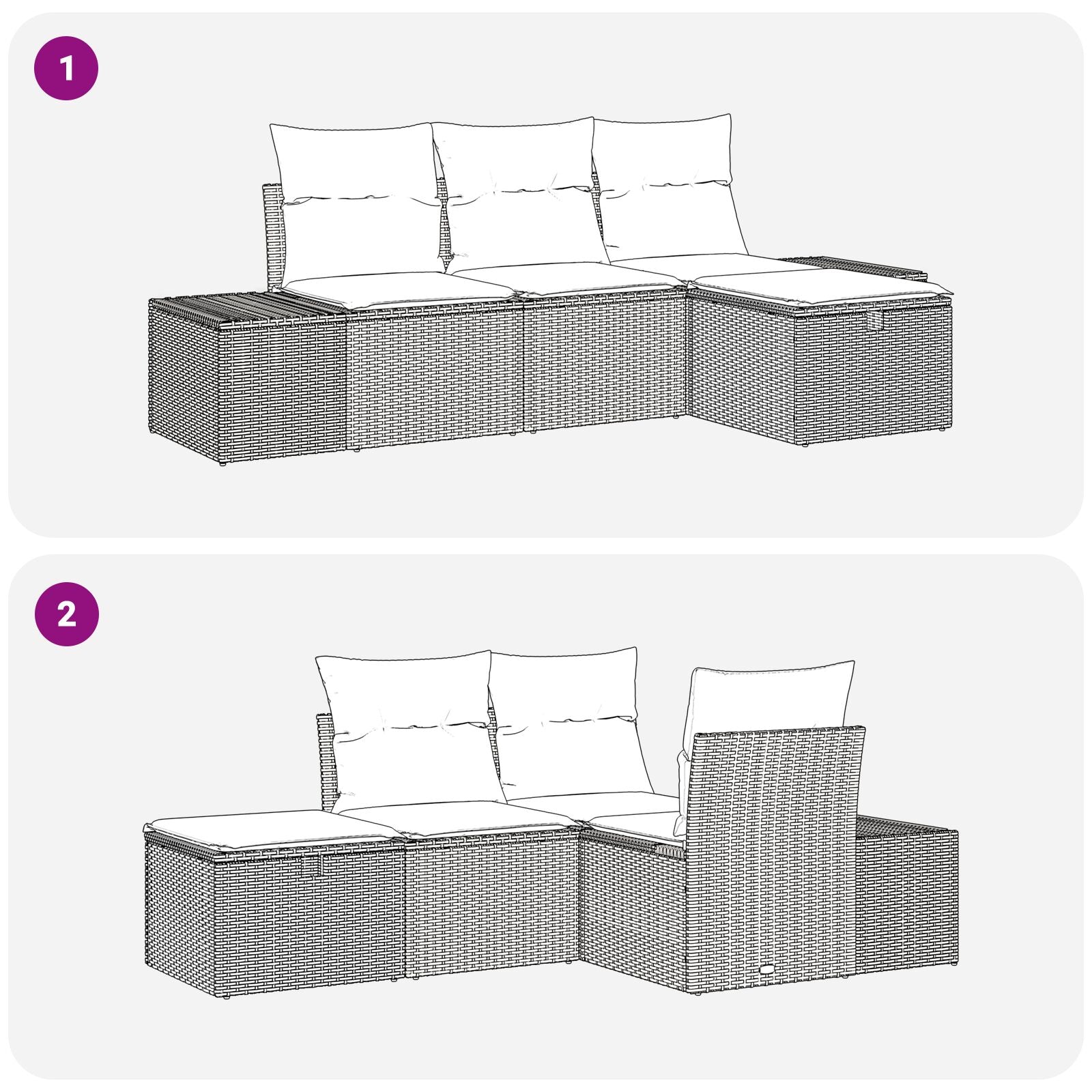 4-Delige Tuin Sofa Set Met Kussens Lichtgrijs Poly Rattan Wit