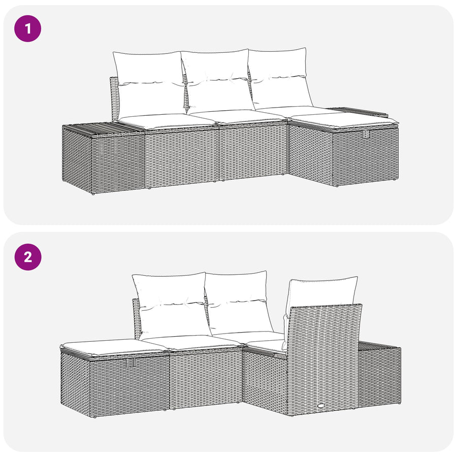 4-Delige Tuin Sofa Set Met Kussens Lichtgrijs Poly Rattan Wit