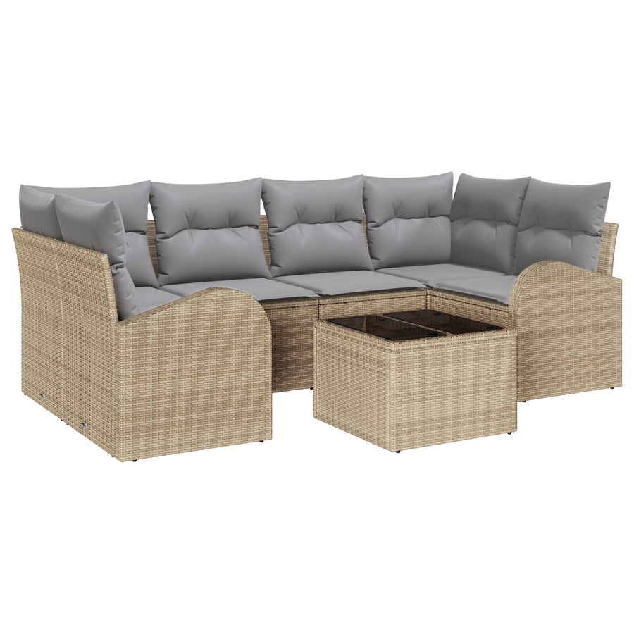 7-Delig Tuinsofa Set Met Kussens Beige Poly Rattan