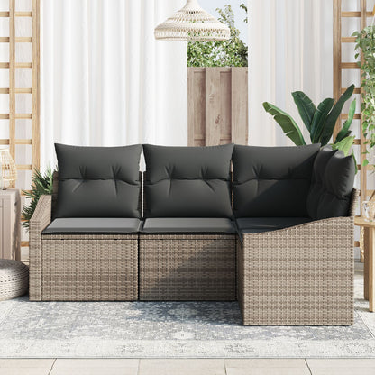 4-Delige Tuin Sofa Set Met Kussens Grijs Poly Rattan