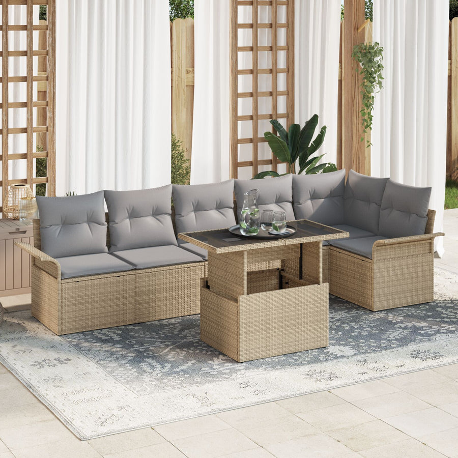 7-Delige Tuin Sofa Set Met Kussens Beige Poly Rattan