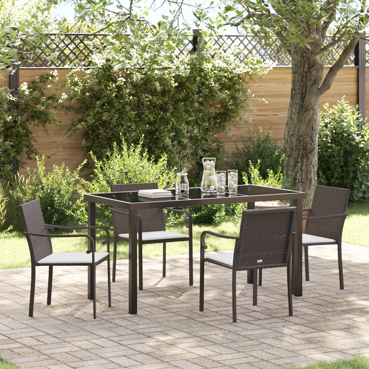 5-Delige Tuinset Met Kussens Poly Rattan 4-Persoons Bruin 140 cm