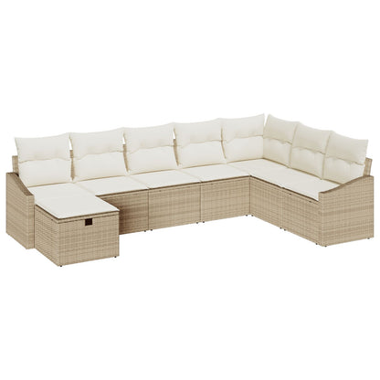 8-Persoons Tuin Sofa Set Met Kussens Beige Poly Rattan