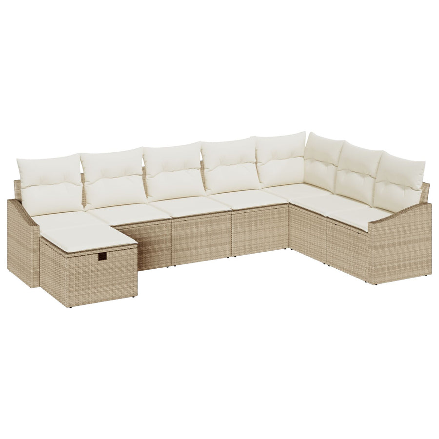 8-Persoons Tuin Sofa Set Met Kussens Beige Poly Rattan