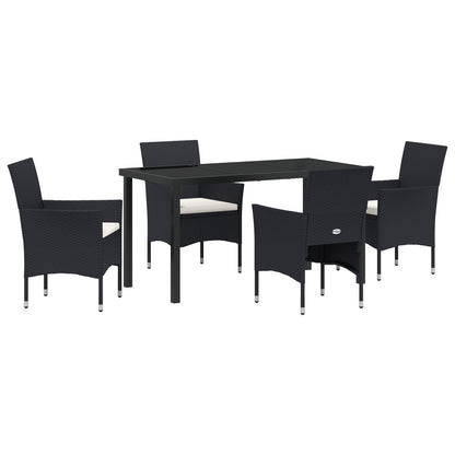 5-Delige Tuin Eetset Zwart Poly Rattan