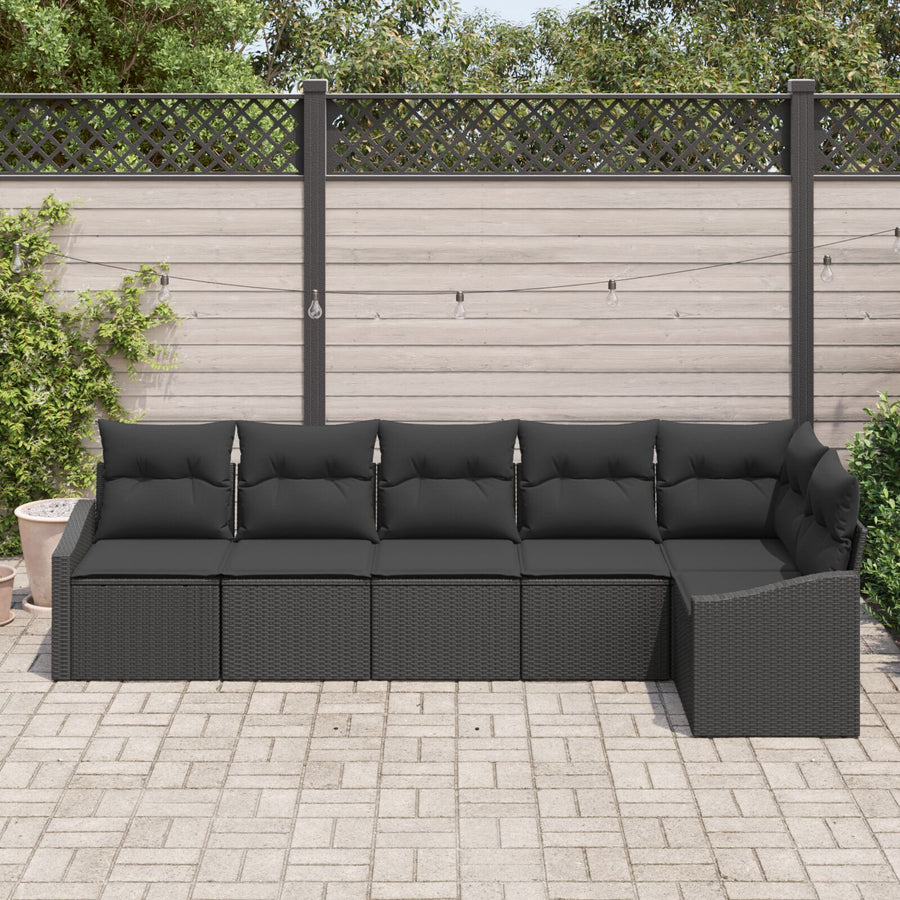 Tuin Sofa Set Set Van 6 Zwart Poly Rattan, Polyester, Staal