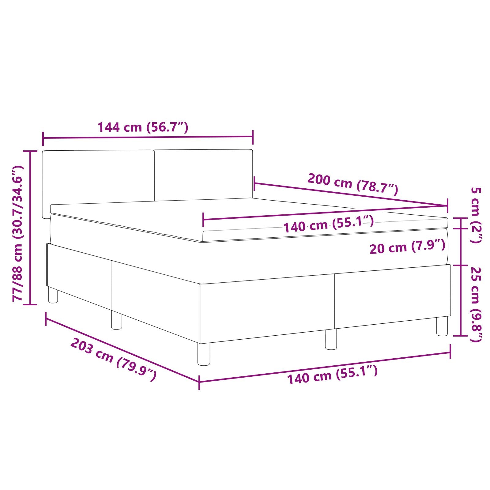 Boxspring Bed Met Matras Donkergrijs 140X200 Cm Corduroy Stof