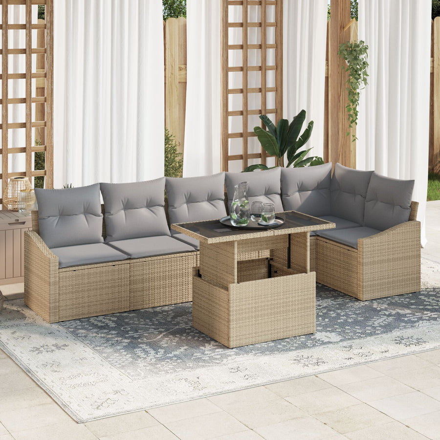Tuinbankset Set Van 7 Beige (Frame), Grijs (Kussens)