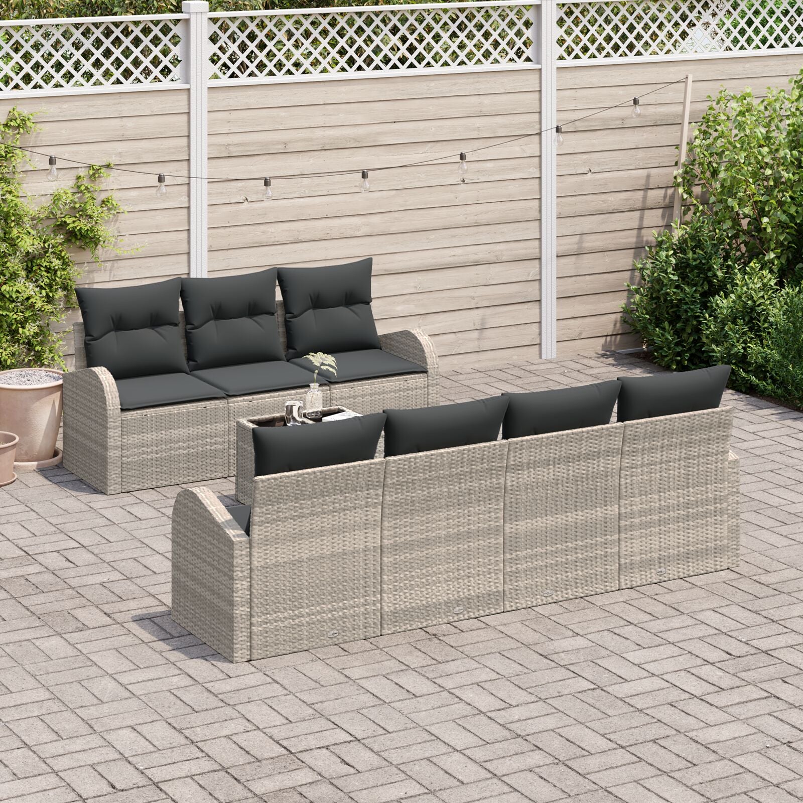 8-Delige Tuin Sofa Set Met Kussens Lichtgrijs Poly Rattan