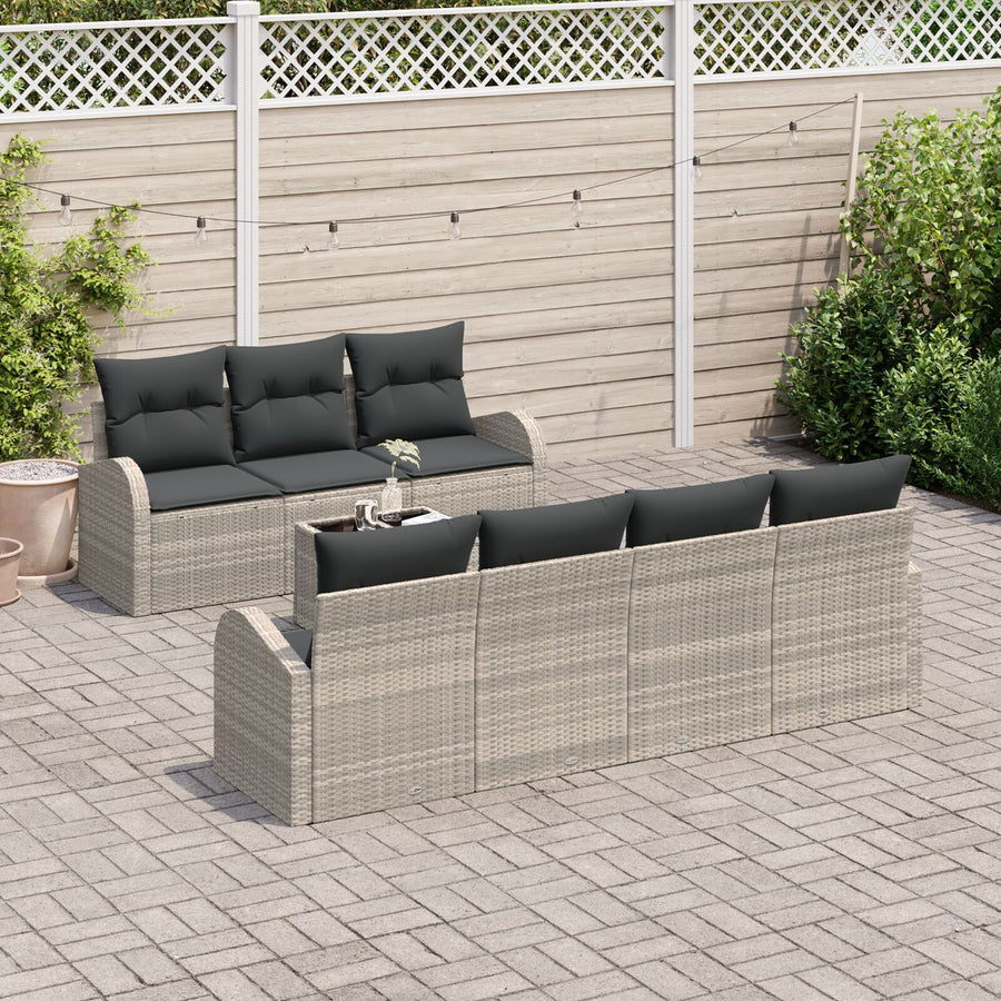 8-Delige Tuin Sofa Set Met Kussens Lichtgrijs Poly Rattan