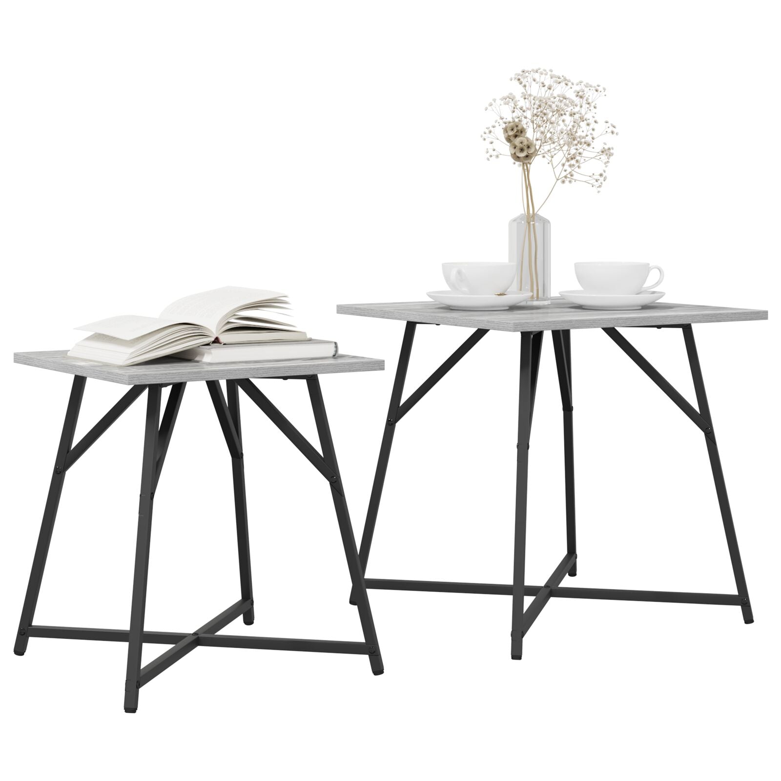 Bijzettafelset Van 2 St Grey Sonoma Hout En Metaal Grijs sonoma