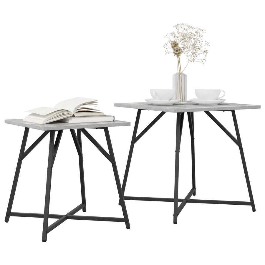 Bijzettafelset Van 2 St Grey Sonoma Hout En Metaal Grijs sonoma