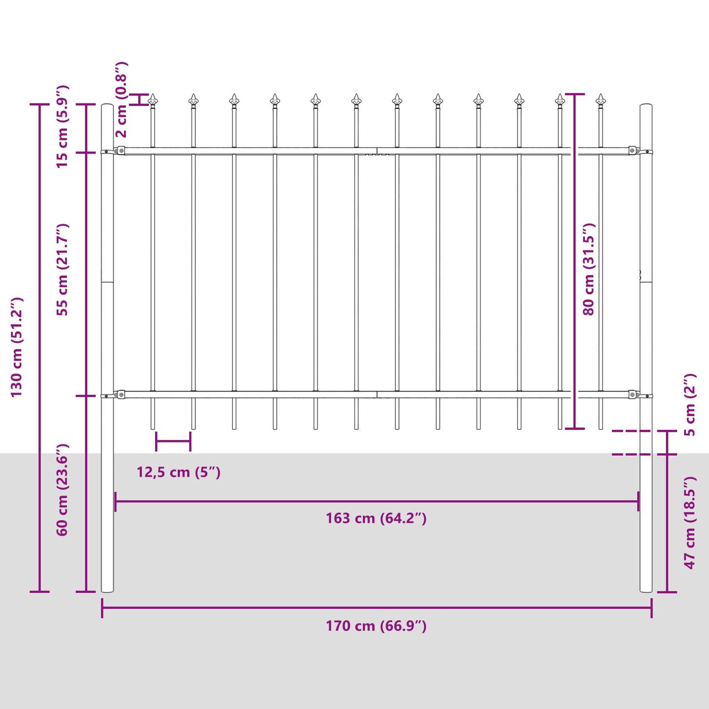 Tuinhek Met Puntige Top 15,3X0,8 M Staal Grijs 0.8 m 15.3 m