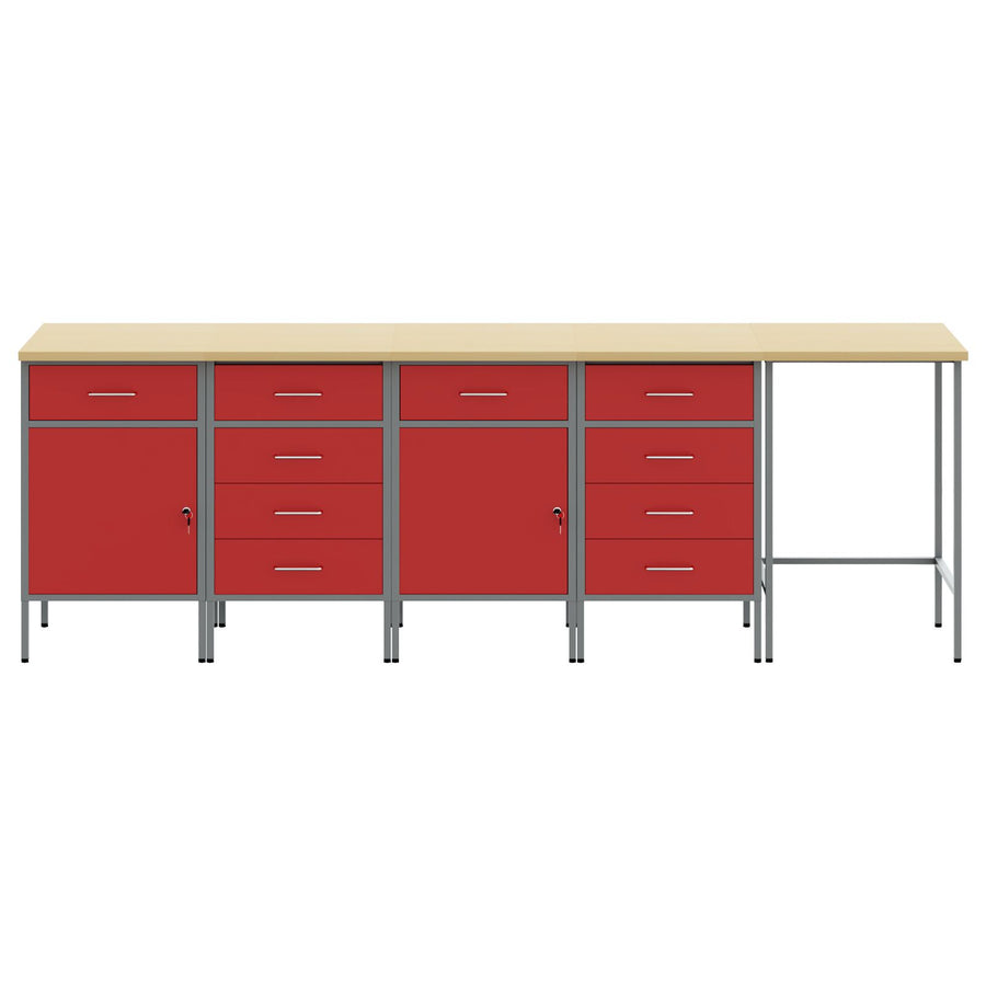 5-Delige Werkcabinet En Hoektafel Set Gelaagd Hout 4x (2x84/2x85 cm) Rood Tafel + 4x kast