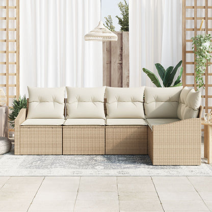 Tuinbankset Set Van 5 Beige, Crème Poly Rattan, Polyester, Staal