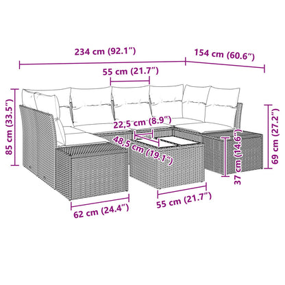7-Delige Tuin Sofa Set Met Kussens Bruin Poly Rattan