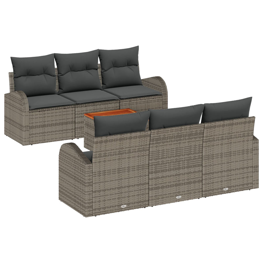 7 Delige Tuin Sofa Set Met Kussens Grijs Poly Rattan Acacia