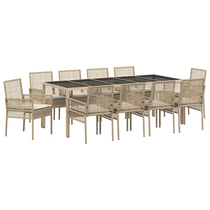 11-Delige Tuin Dinerset Met Kussens Beige Poly Rattan