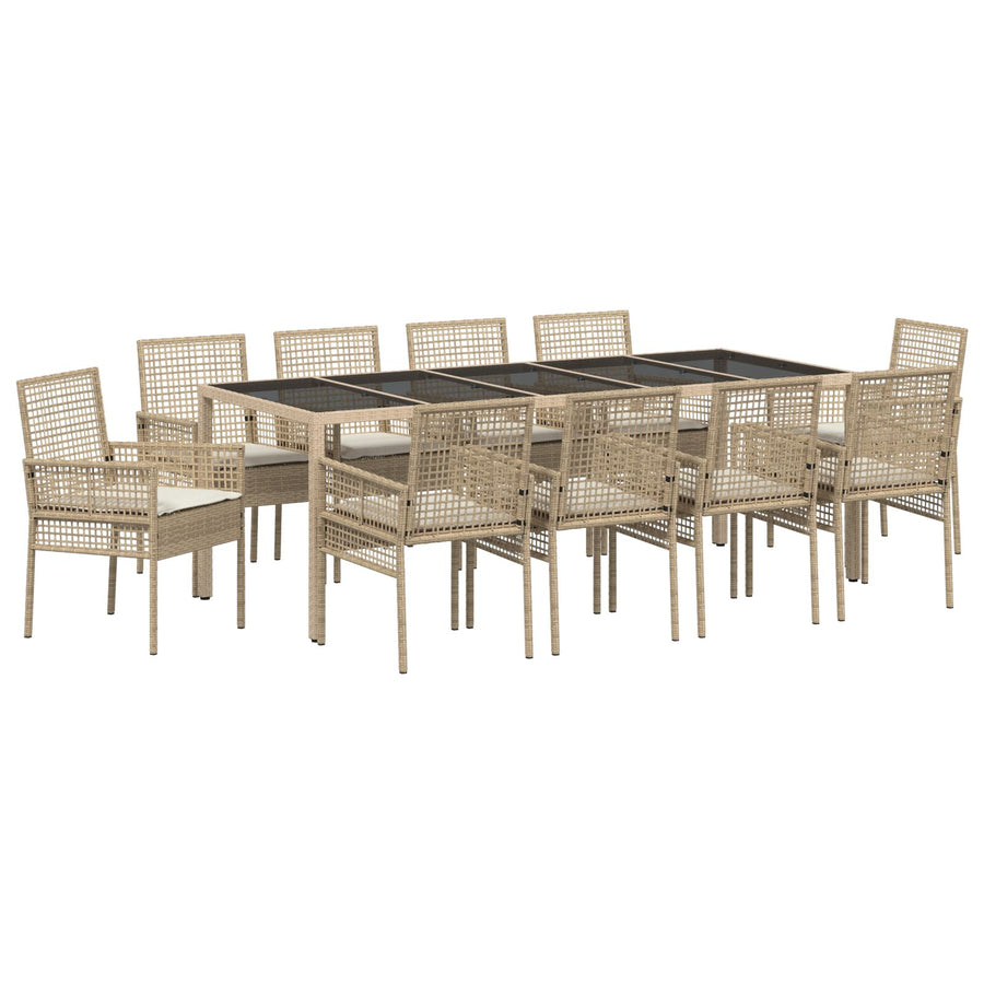 11-Delige Tuin Dinerset Met Kussens Beige Poly Rattan
