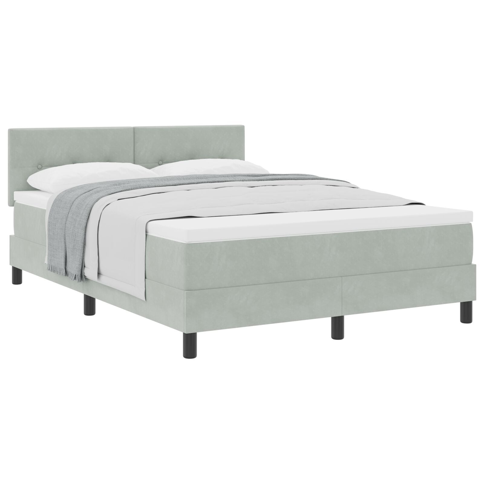 Boxspringbed Met Matras Lichtgrijs 140X190 Cm Fluweel Blauw