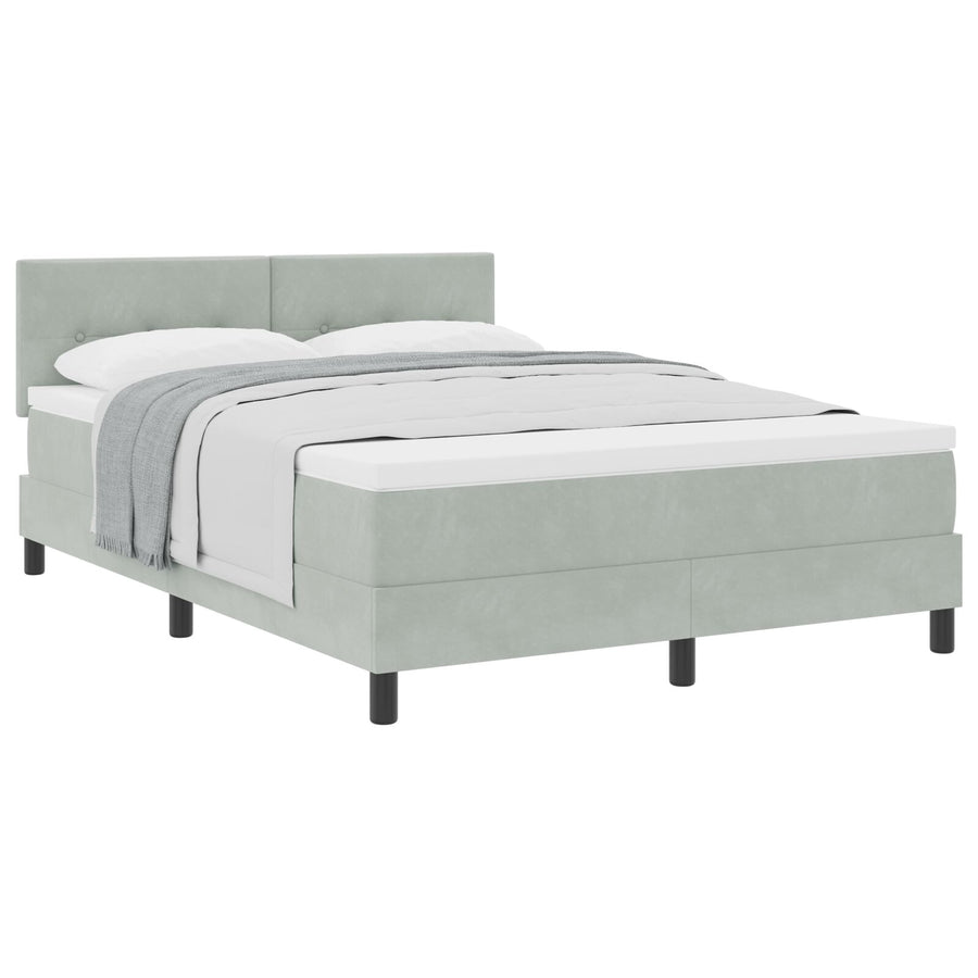 Boxspringbed Met Matras Lichtgrijs 140X190 Cm Fluweel Blauw