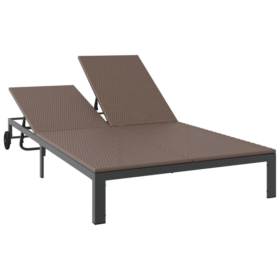 Zonnebed Met Kussens En Wielen Voor 2 Personen Poly Rattan Bruin 200 x 109 x 27.5 cm