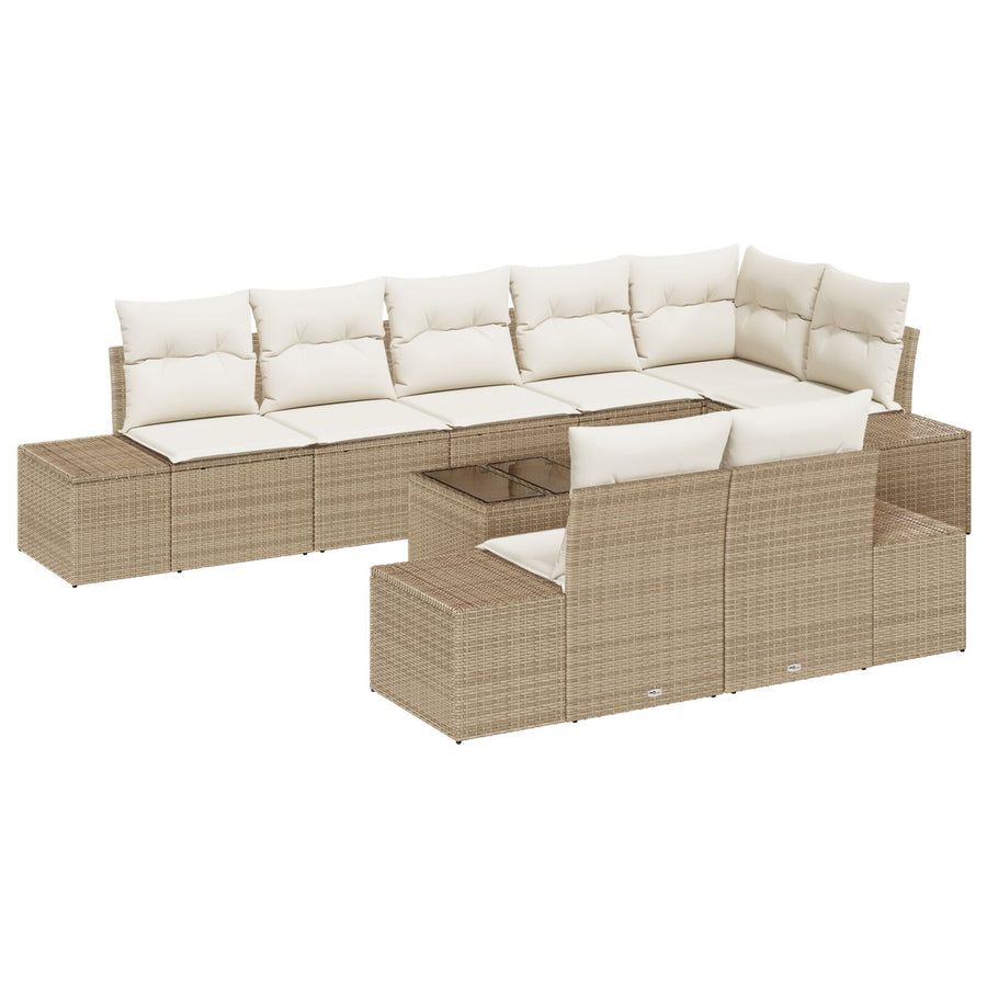 9-Delige Tuin Sofa Set Met Kussens Bruin Poly Riet Beige en wit met tafel