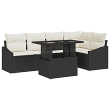 Tuinbank Set 6-Delig Zwart Rattan Buiten Bank Set Rechthoekig