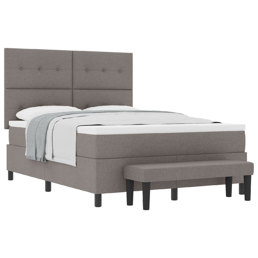 Boxspring Bed Met Matras & Bank Stof Taupe 140 x 190 cm Knoop gestoffeerd