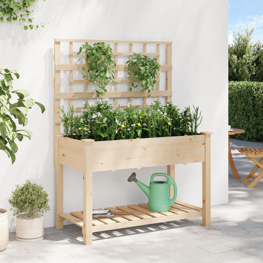 Tuinbak Met Trellis En Plank 115X59X152 Cm Massief Hout Vuren 115 x 60,5 x 153 cm