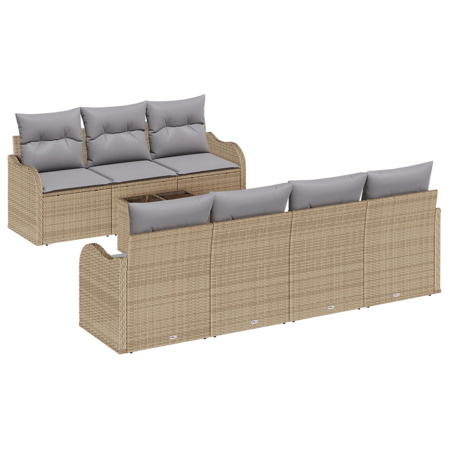 8-delige Tuin Sofa Set met Kussens Beige Poly Rattan, vidaXL 2-zits Tuin Sofa met Kussens Beige Poly Rattan
