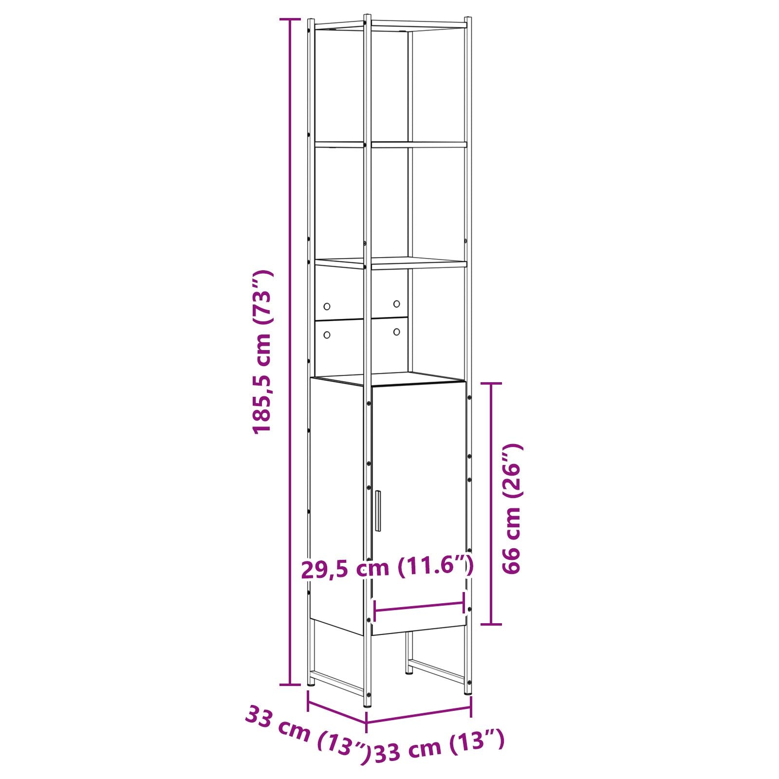Badkamerkast Sonoma Eik 33X33X185,5 Cm Hout Zwart Eiken