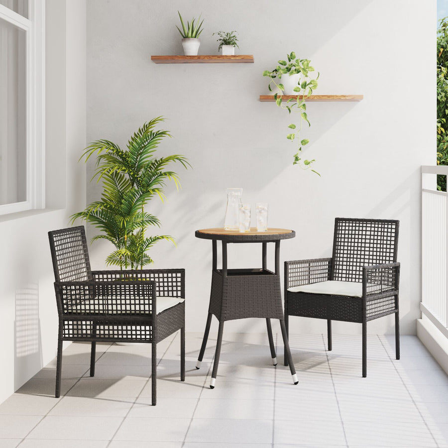3-Delige Tuin Eetset Zwart Poly Rattan