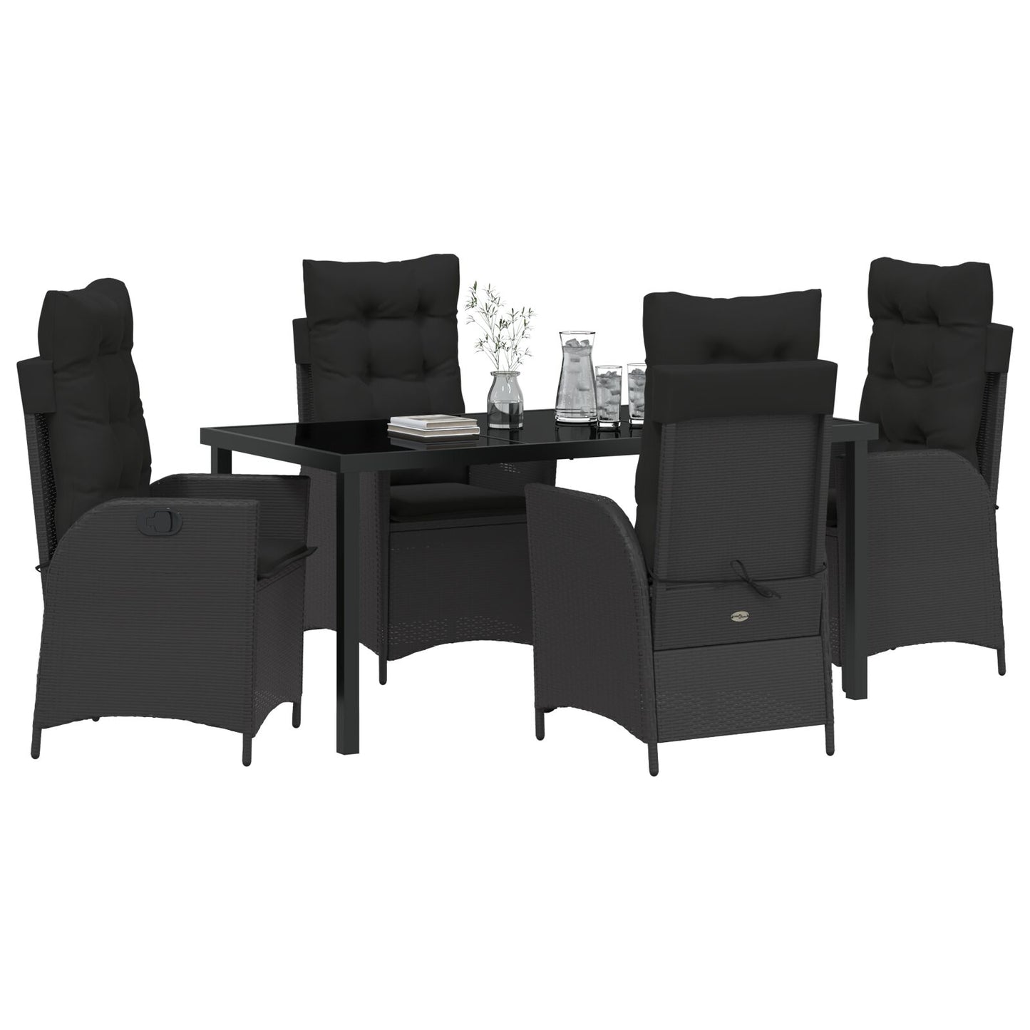 5-Delige Tuin Eetset Met Kussens Zwart Poly Rattan